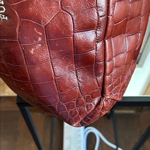 Furla Crocodile-Embossed Rust Colored Tote Bag - Picture 9 of 15